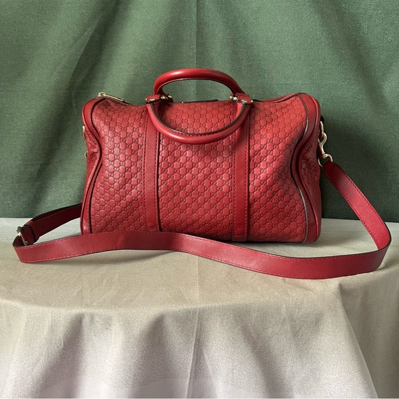 Gucci Dark Red Leather Gg Monogram Boston Bag Crossbody - Picture 1 of 16